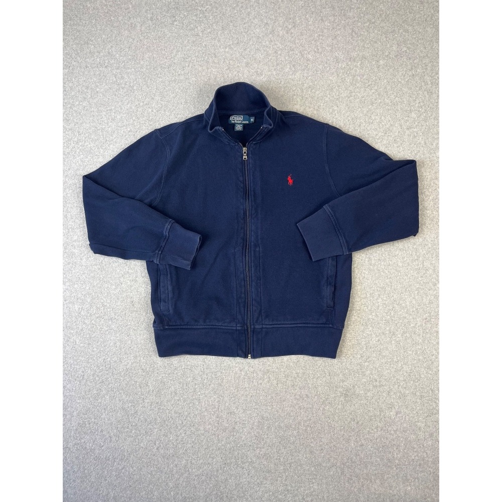 Vintage Polo Ralph Lauren Sweater Mens XL Navy Full Zip Mock Neck Jacket